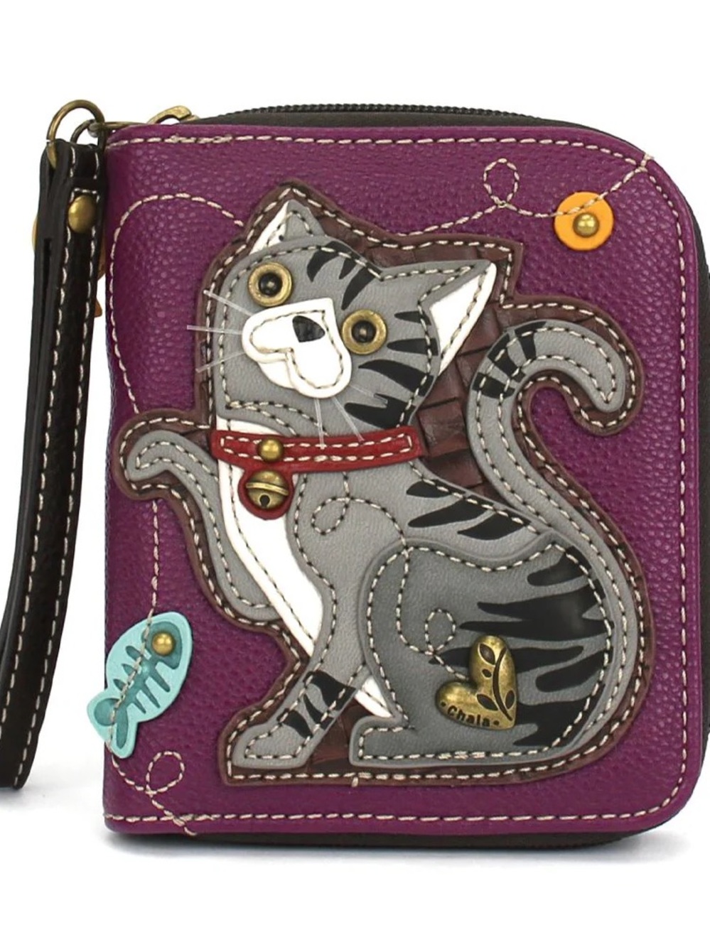 NEW W TAGS chala cat leather embroidered wallet wristlet